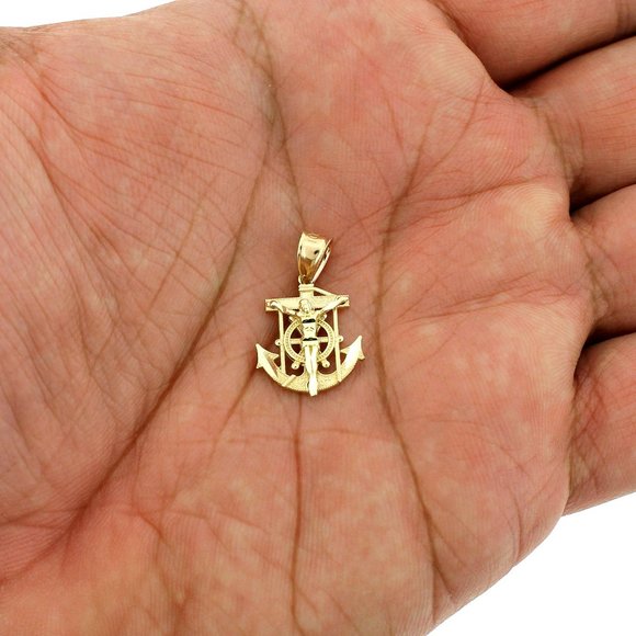 10K Real Gold Rope Chain and Anchor Cross Pendant Set - Picture 3 of 11